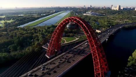 aerial view of the moscow cable-stayed bridge