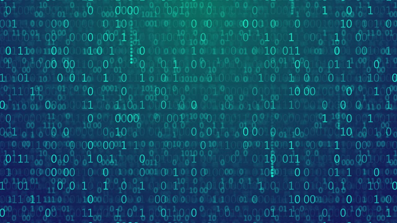 Abstract futuristic cyberspace with binary code, matrix animated background with digits. Programming code, mining cryptocurrency and bitcoin concept looped animation. Web development, virtual space