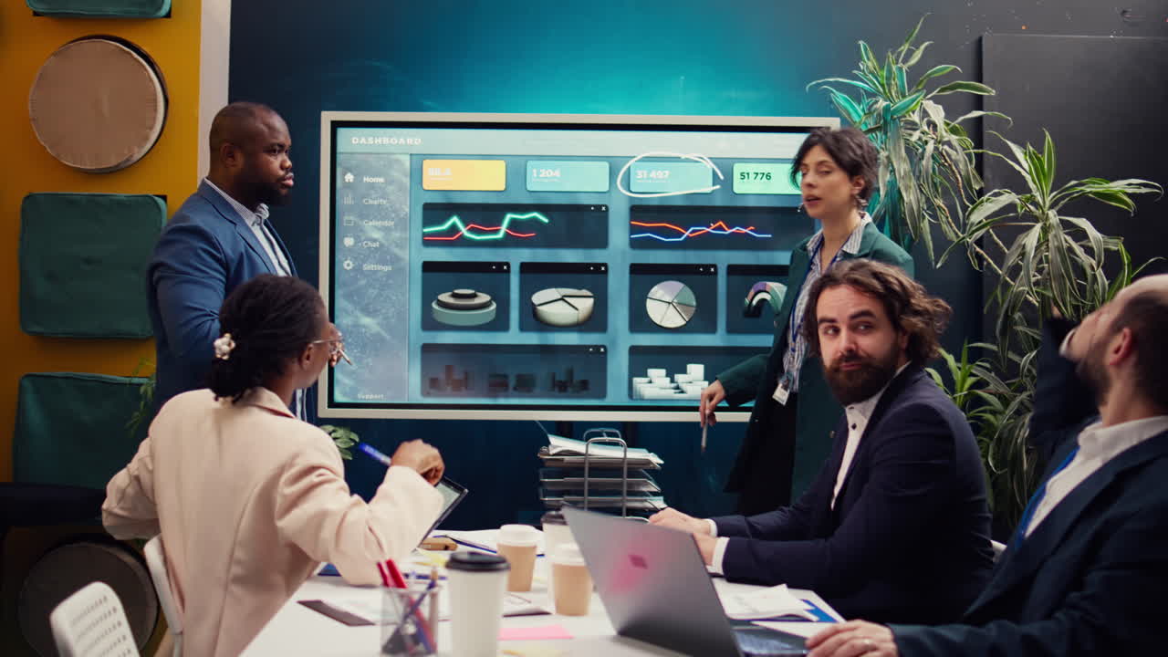 Startup team reviewing the organization position within the market