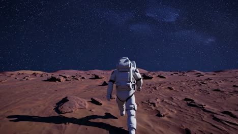 astronaut running on mars at night