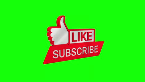 like and subscribe 3d icon on green screen