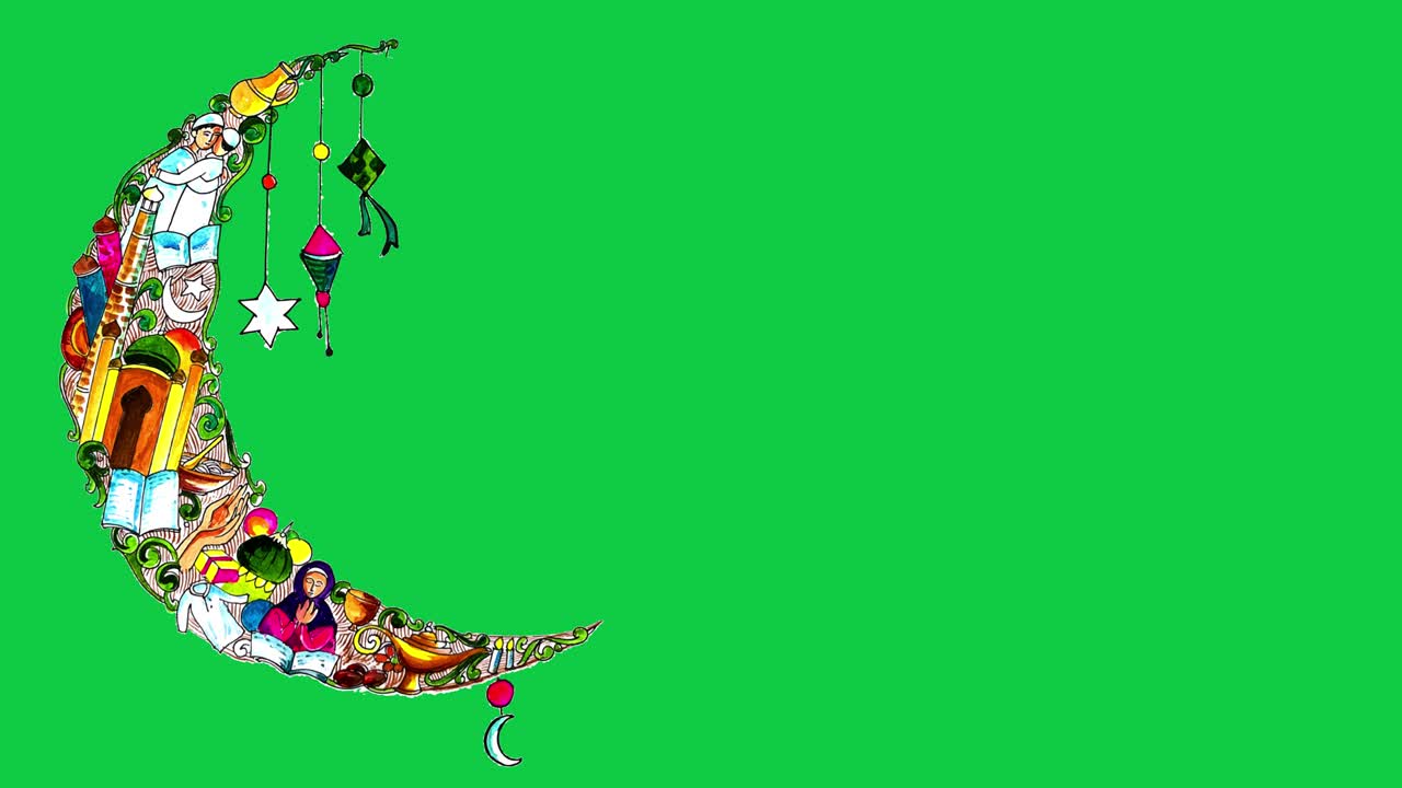 acuarela luna y símbolos islámicos, fondo de ramadán islámico con luna y lámparas, fondo de ramadán islámico con luna y lâmparas. símbolo del ayuno, iftar, sahoor, eid, ritual y tradiciones islámicas, fondo verde