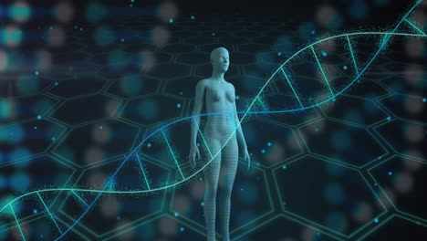 animación de cadenas de adn, procesamiento de datos científicos y cuerpo humano