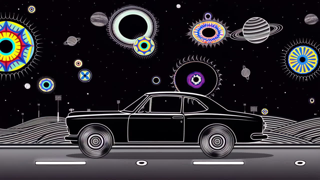 Retro Car in Space Illustration