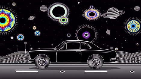 retro car in space illustration