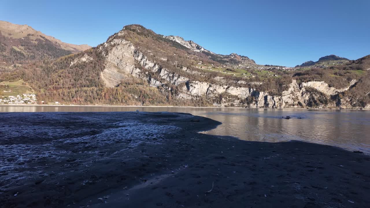 Walensee lake Walen walk along lakeside Swiss Switzerland alpine nature outdoor