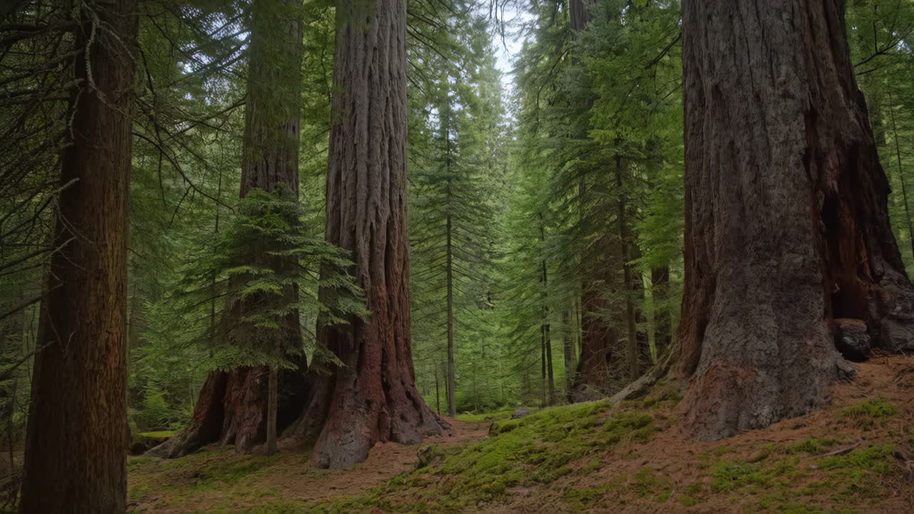 Imponenti sequoie in una foresta lussureggiante
