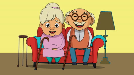 animación de abuelos juntos sobre un fondo amarillo