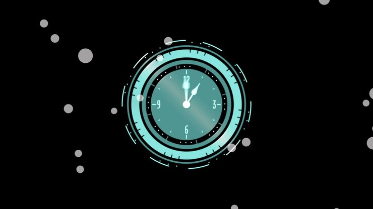 Animation of clock moving over glowing spots on black background