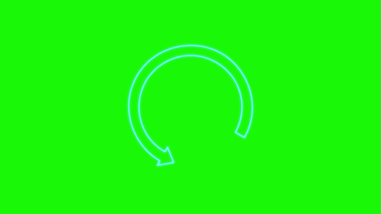 Blue outlined arrow rotates clockwise over vivid green background in a seamless, smooth looping motion