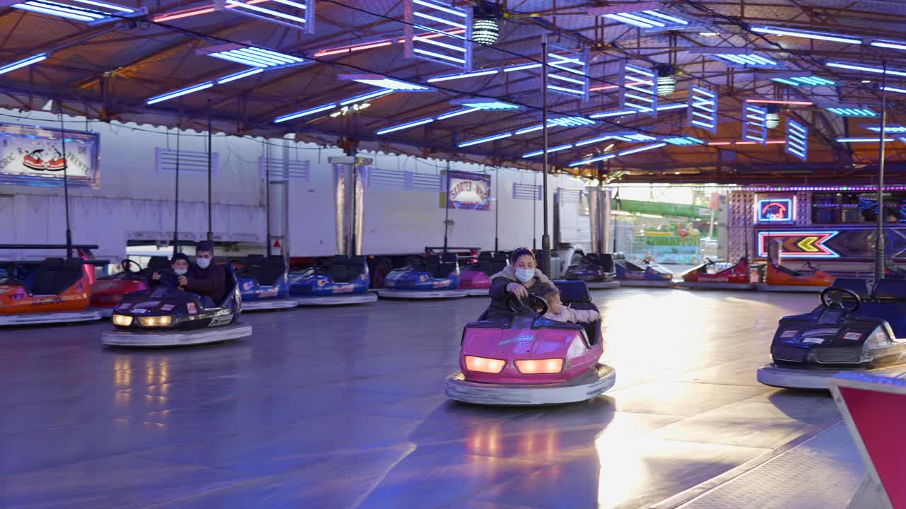 Bumper Cars at an Indoor Amusement Park
