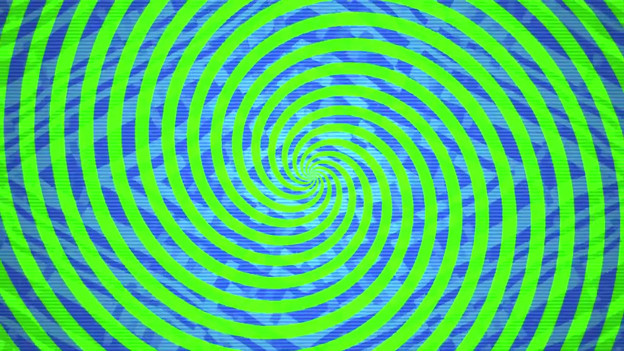 Rotující zelený a modrý spirálový hypnotický vzor
