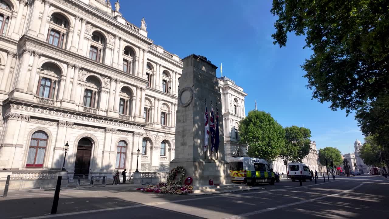The Cenotaph War Memorial on Whitehall, London, with Historic Government Buildings