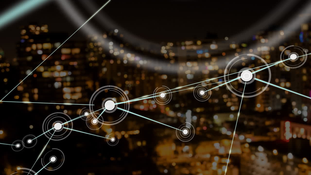 Connectors moving on cityscape background