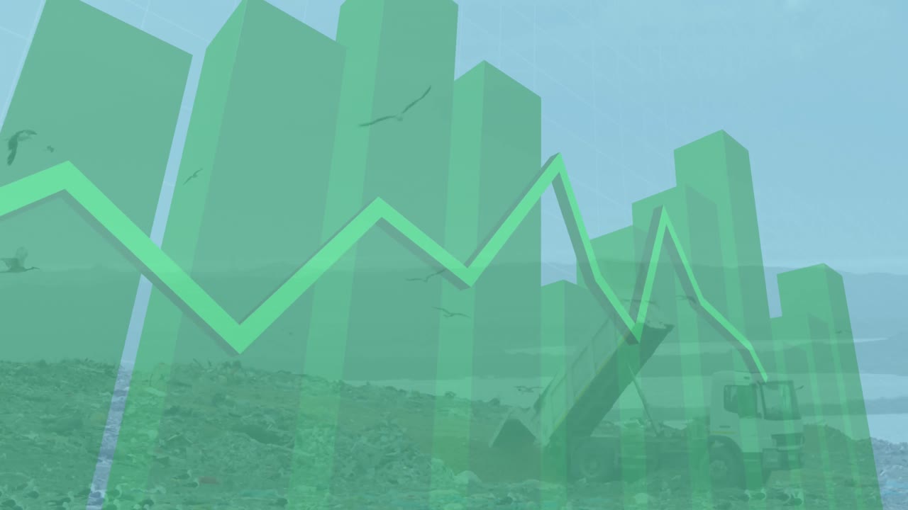animación del procesamiento de datos financieros sobre un vertedero de basura