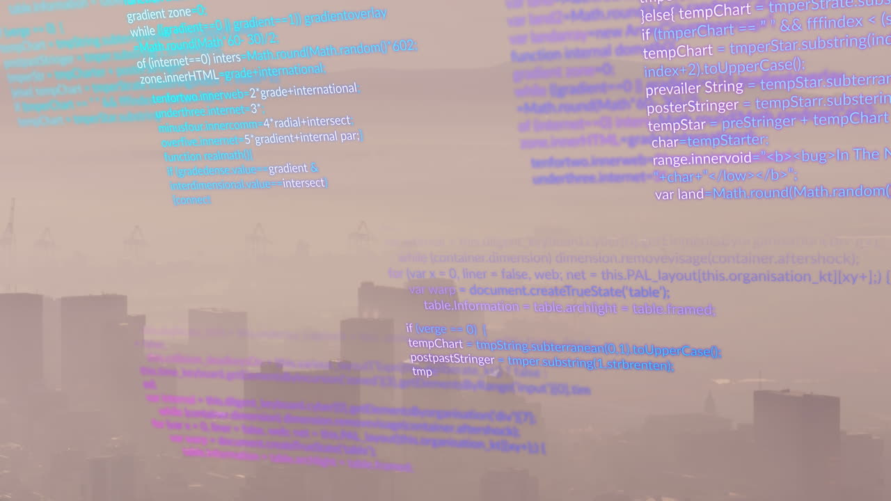 도시 풍경의 공중 전망에 대한 데이터 처리 애니메이션