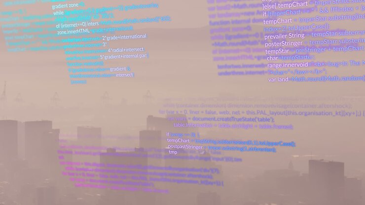 Animation of data processing against aerial view of cityscape