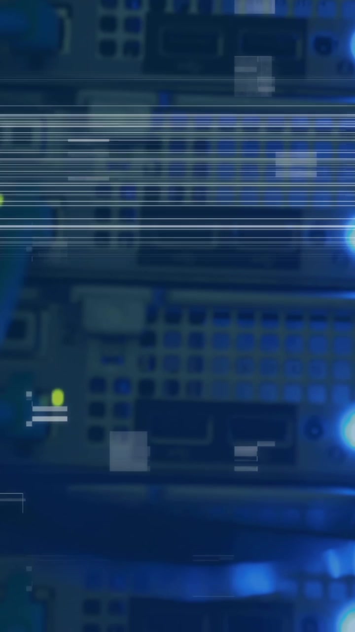 Animation of data processing and lines flickering over computer server
