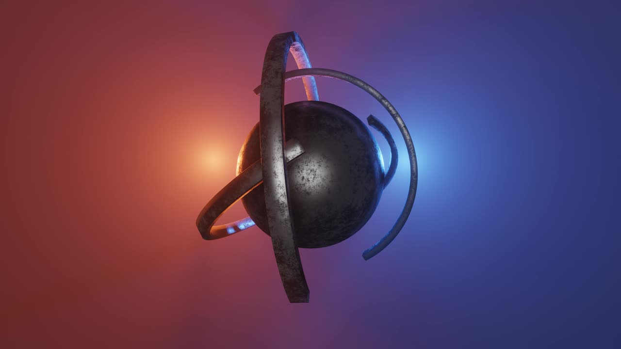animazione 4k 3d. oggetto di fantascienza con energia luminosa al centro. sfera metallica in rotazione