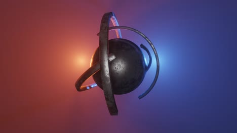 animación 4k 3d. objeto de ciencia ficción con energía brillante en el centro. esfera metálica de rotación