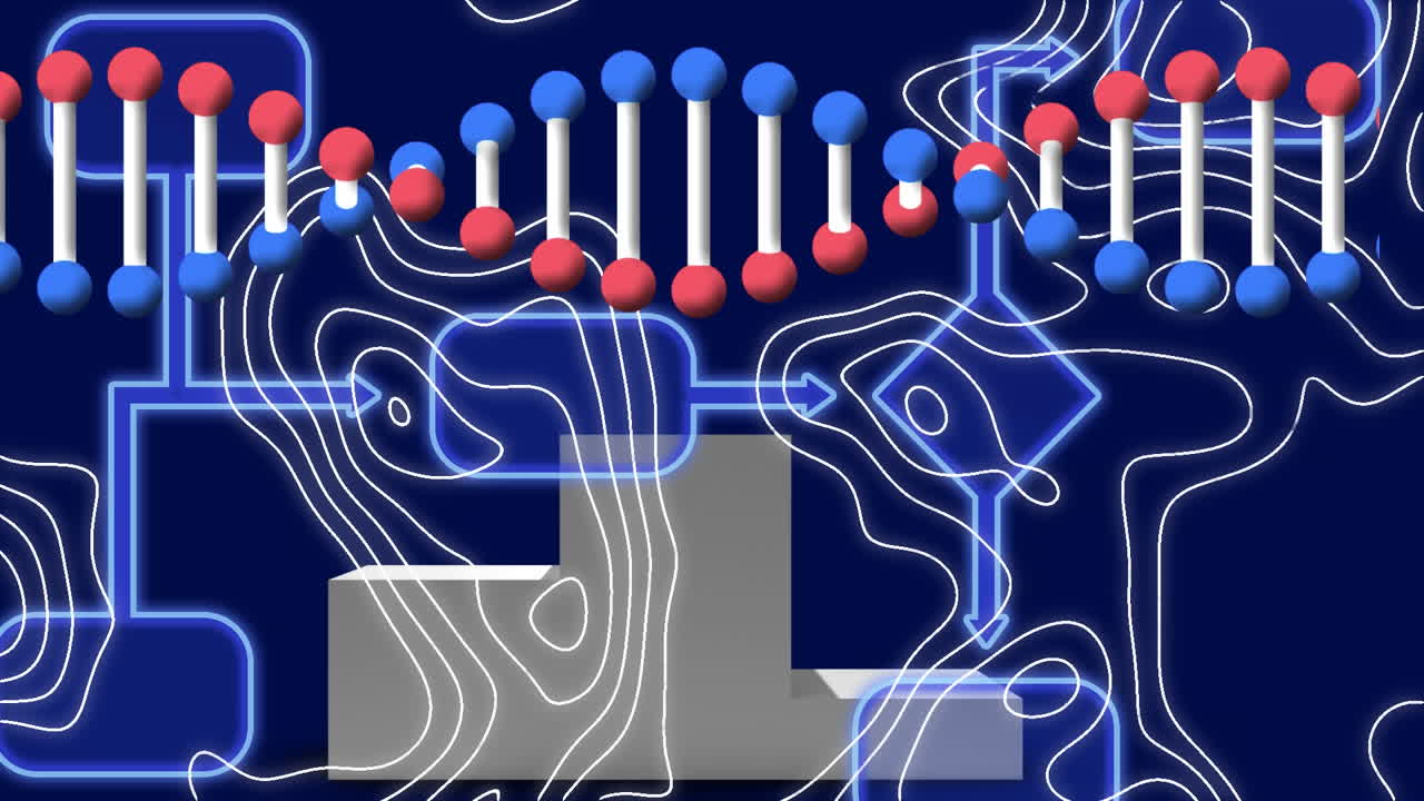 анимация нити днк над белыми линиями на синем фоне