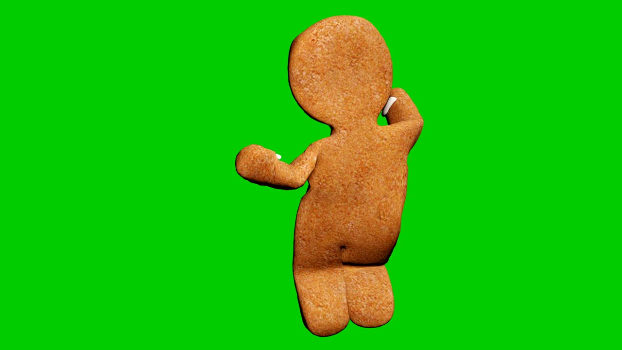 진저브레드맨은 크리스마스 댄스를 하고 있습니다. 축제의 개념, 녹색 화면 앞에 루프 애니메이션.