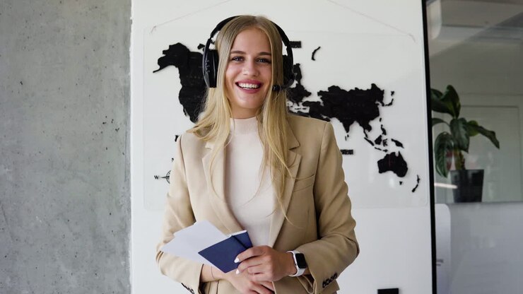 Woman working in a travel agency