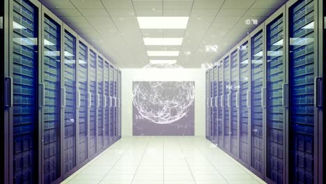 Animation-of-numbers-and-globe-over-server-room