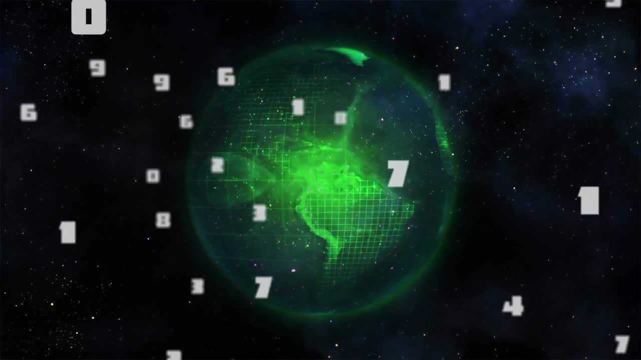 검은색 배경의 지구에 비해 여러 개의 숫자가 변하고 있습니다.