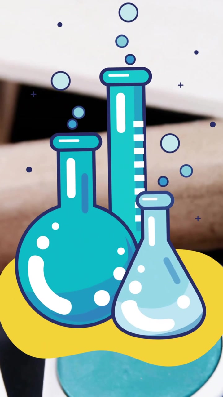 Animazione di becher da laboratorio su articoli scolastici