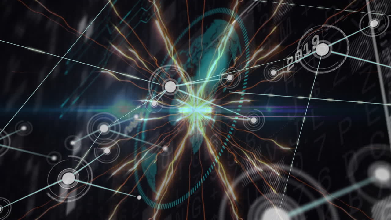 Animation of network connections and data processing in digital background