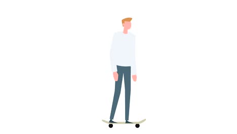 flat cartoon colorful man character animation. male skateboarding ride situation