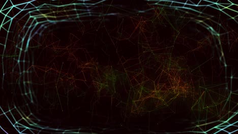 Digital-animation-of-network-of-connections-moving-against-dark-background