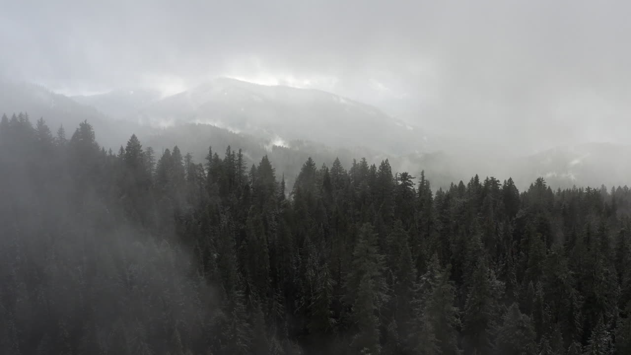 俄勒冈州冬季山脉和森林的空中拍摄, 卡斯凯德山脉