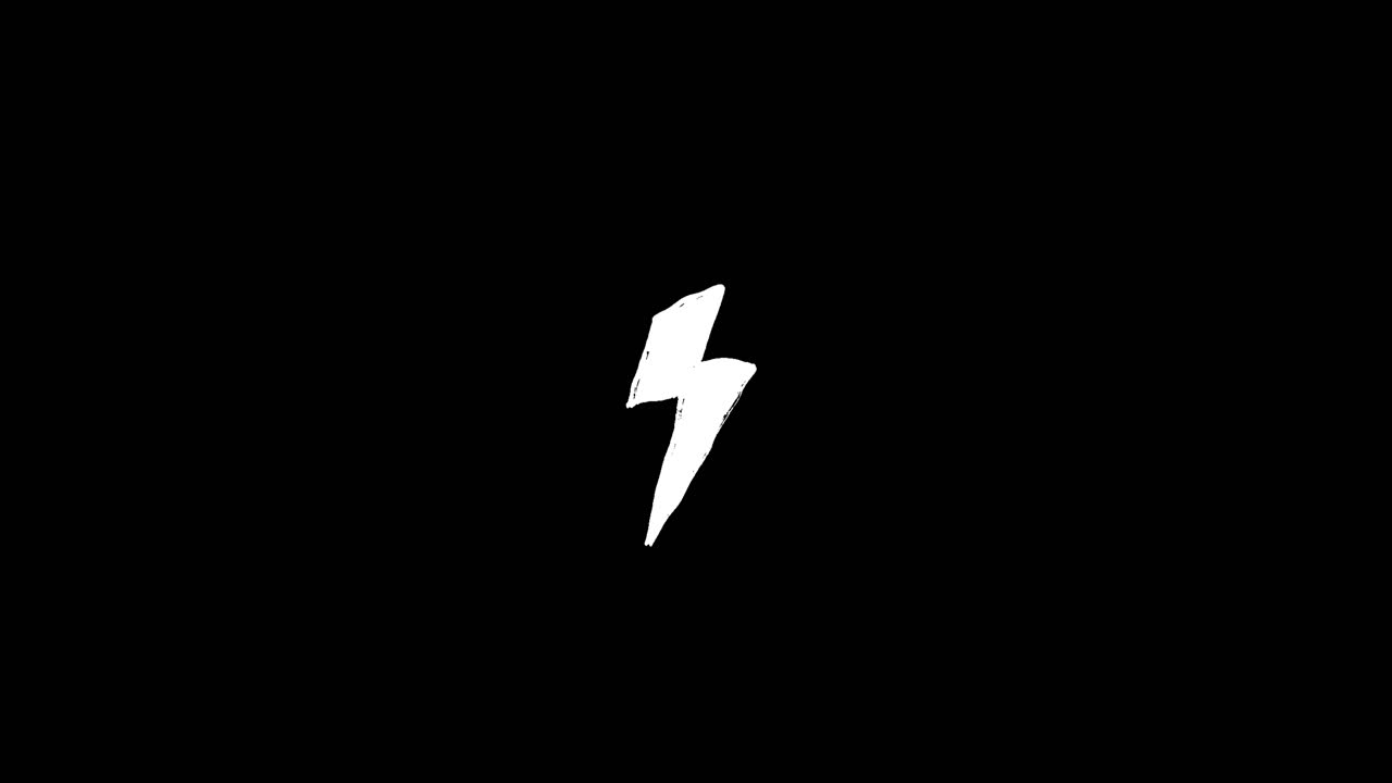 White Lightning Bolt Icon on Black Background