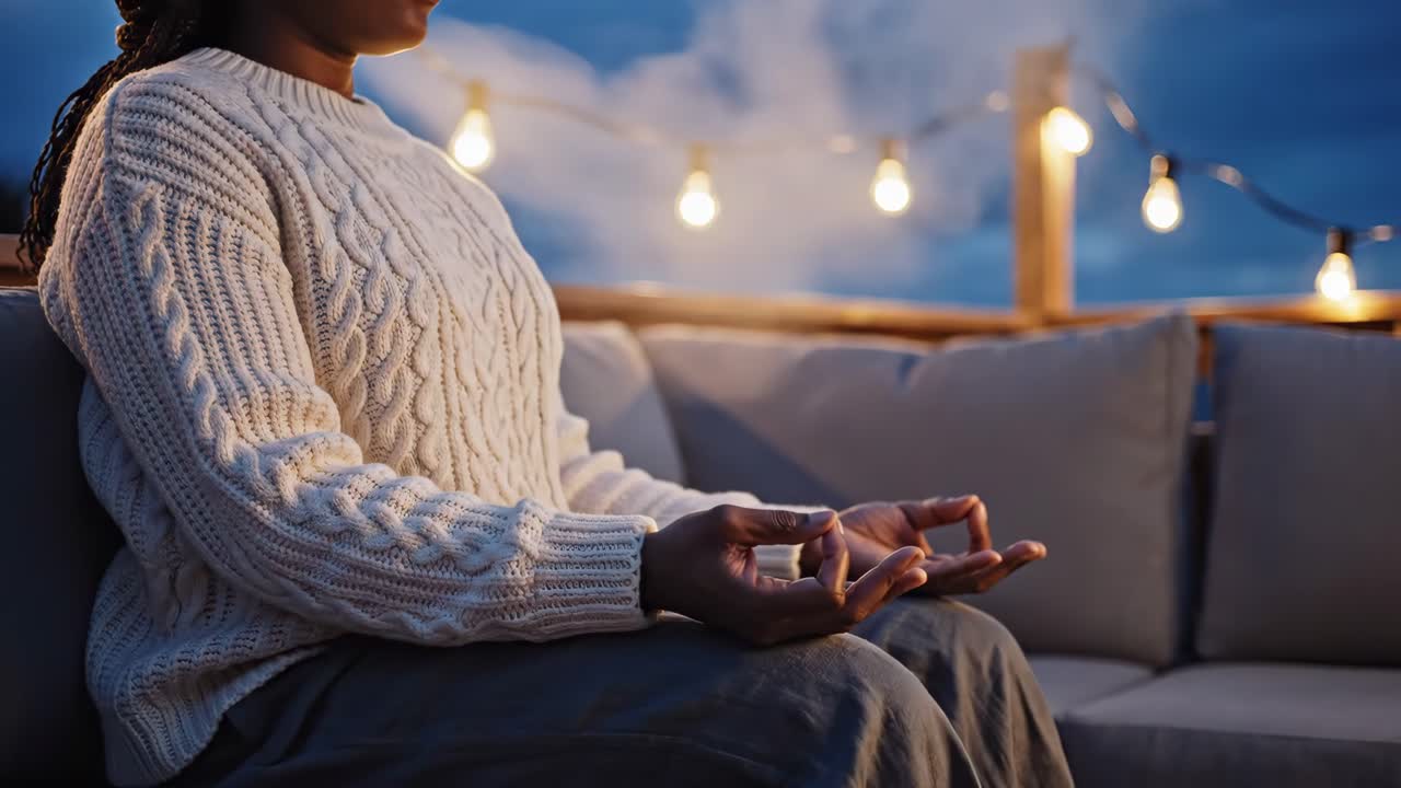 Woman Meditating Outdoors at Night