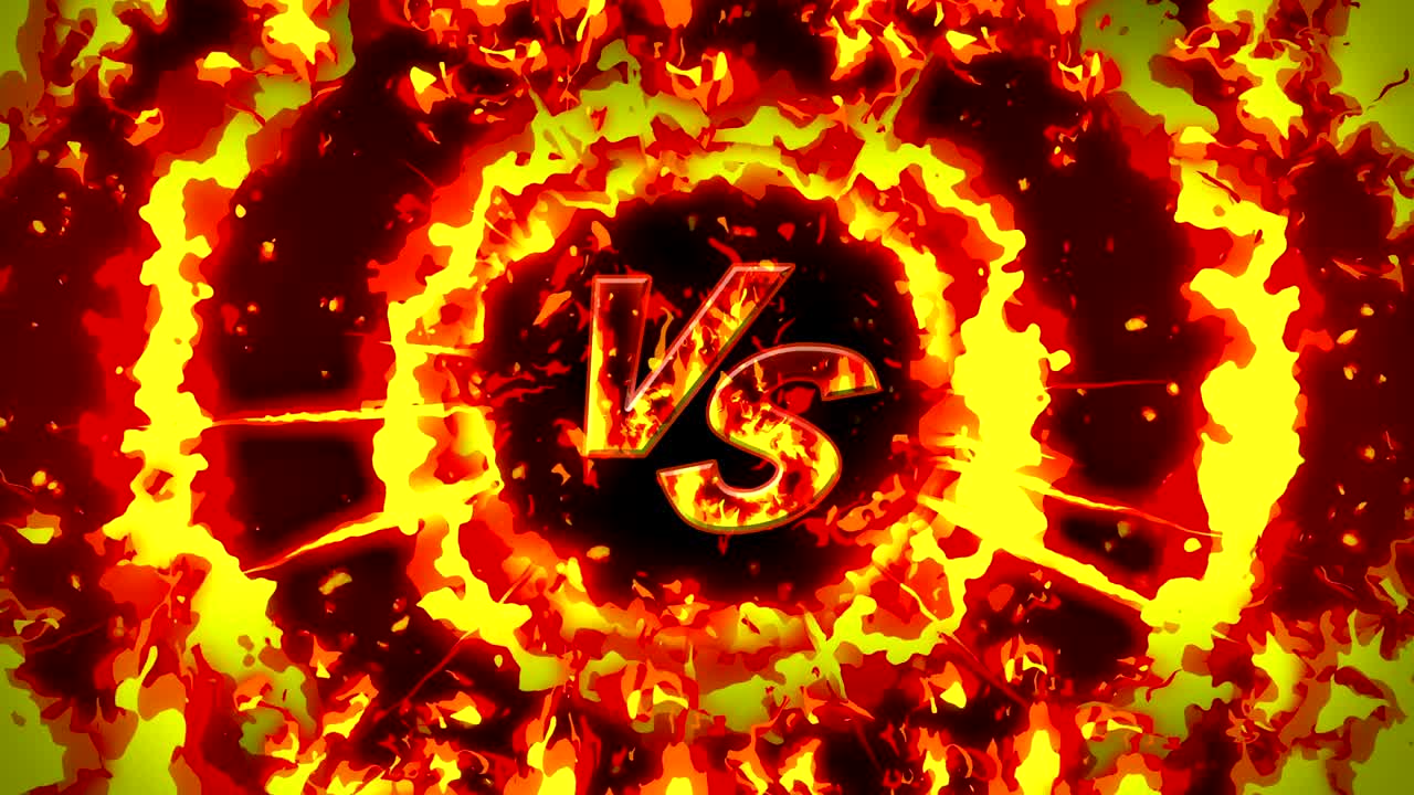 만화 화재 애니메이션. 불꽃 루프 배경. 경쟁. 전투 게임. 아이콘에 대항. 아이콘과 대결.