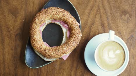 turkish simit sandwich with cappuccino