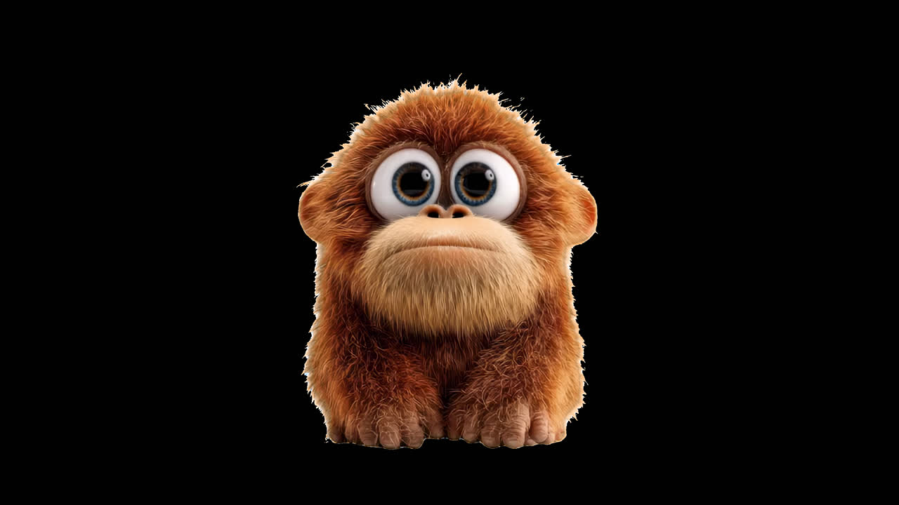 Cute animated furry creature animation isolated asset, transparent 4K video, alpha channel, ProRes