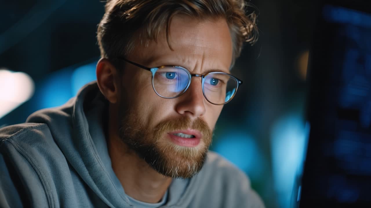 Eine fokussierte Person, die intensiv arbeitet und von sanftem Licht beleuchtet wird, demonstriert die Komplexität von Konzentration und Entschlossenheit in einer digitalen Umgebung