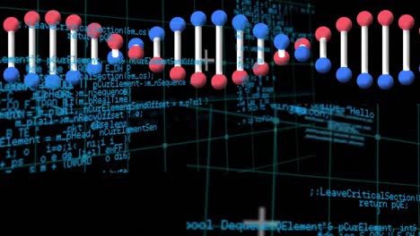 animation of data processing over dna strand on black background