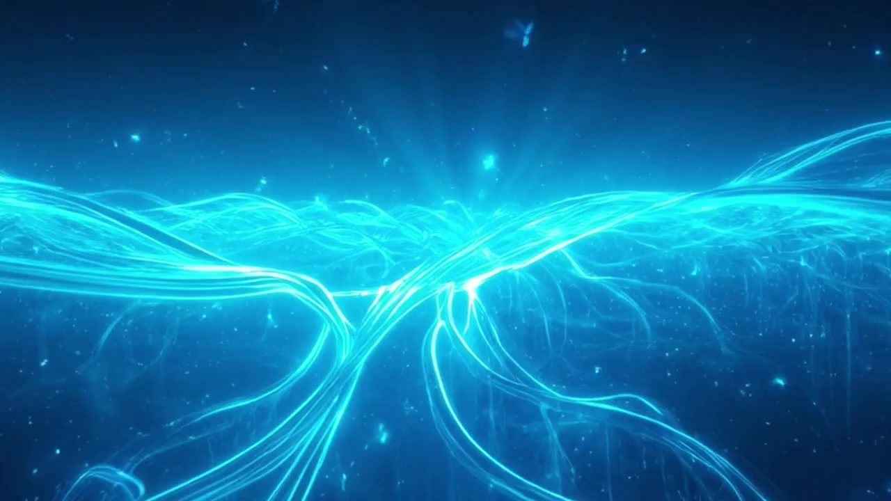 Fundo Abstrato de Rede Neural Azul Luminosa com Partículas Flutuantes