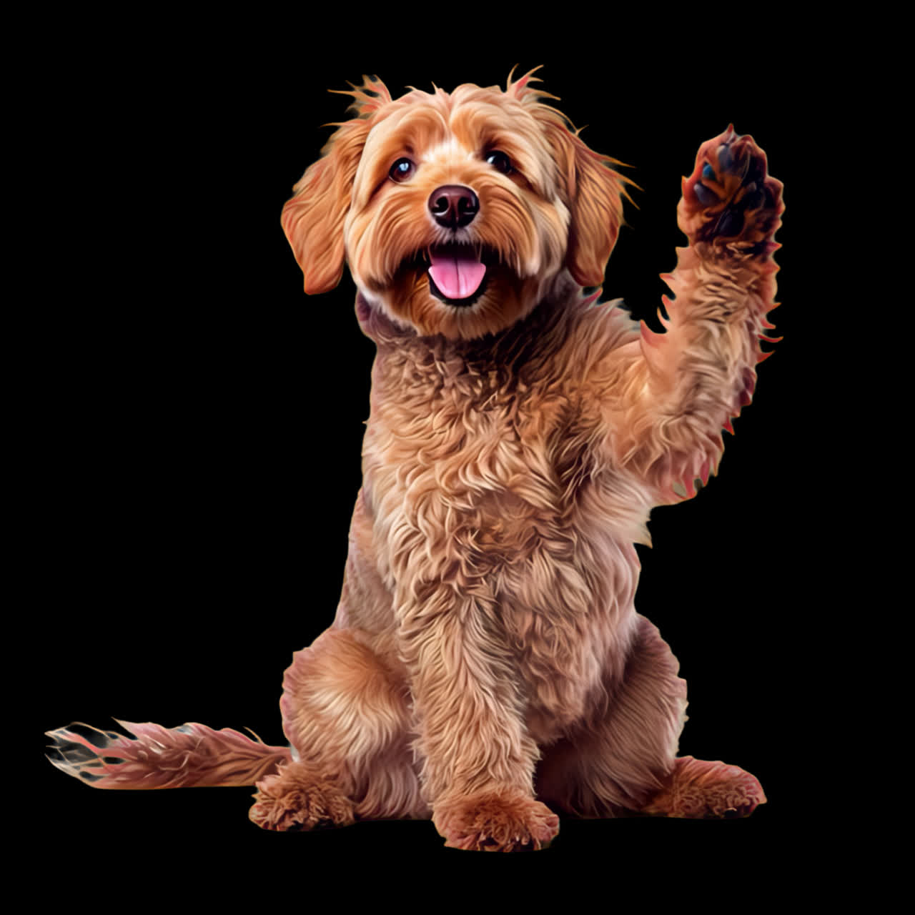 Adorable fluffy dog waving animation isolated asset, transparent 4K video, alpha channel, ProRes