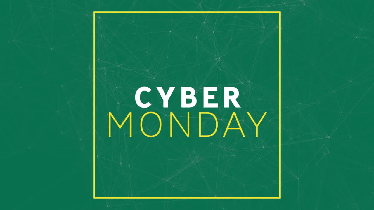 animación del texto de venta del lunes cibernético a través de redes de conexiones