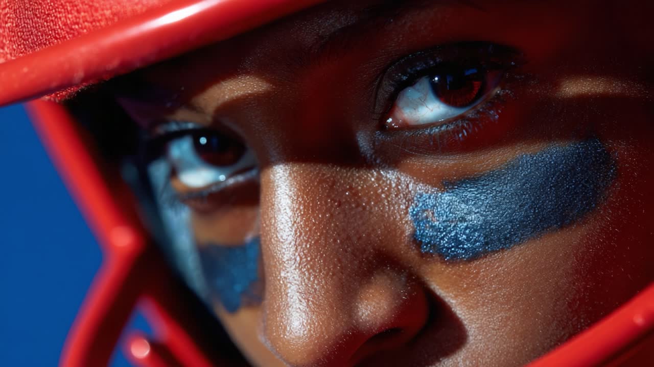 Intense Focus: A Close-Up Look at a Young Football Player Ready for Action, Showcasing Determination and the Spirit of Competition in a Vibrant Athletic Setting