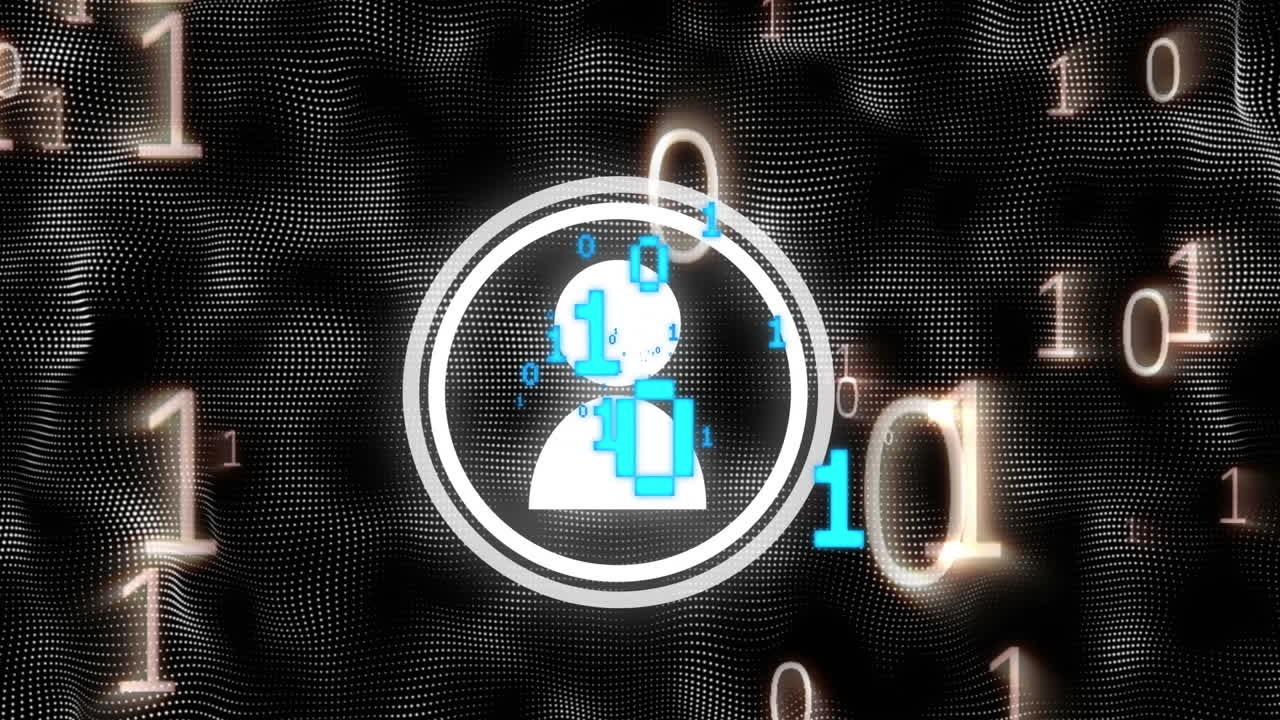 이진 코딩, 사람 아이콘 및 연결 네트워크의 애니메이션