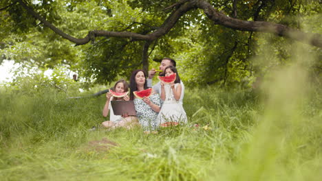 family picnic in the park with watermelon