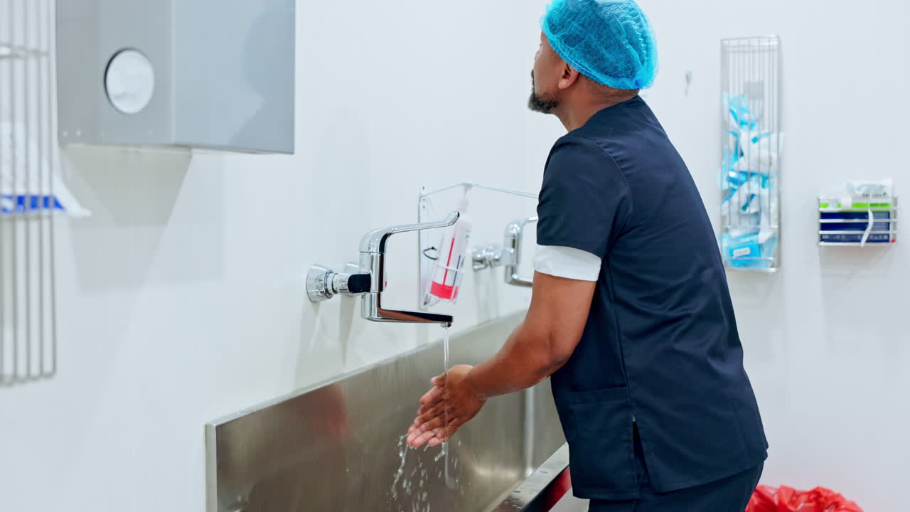 Cirujano lavándose las manos, higiene y médico