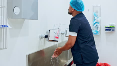 surgeon washing hands, hygiene and doctor man
