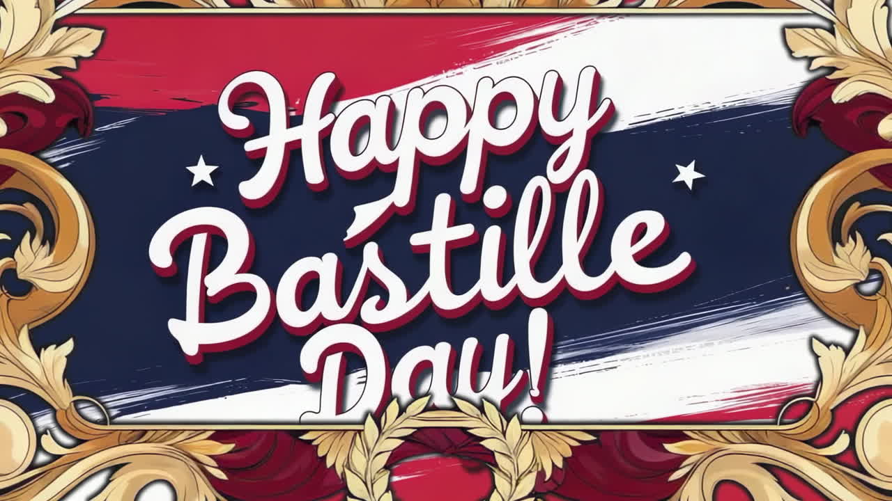 Happy Bastille Day Celebration with French Colors and Ornate Frame